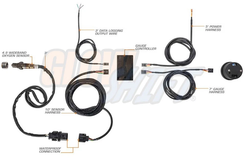 GlowShift Negro 7 Colores Aguja Banda Ancha Relación Aire/Combustible Medidor AFR con Registro de Datos Foto 2 de 4