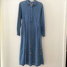 Vtg Maxi Denim Dress Size M Long Sleeve Cottagecore Embroidered Prairie Modest