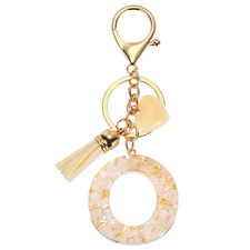 Alphabet Initial Letter Keychain Cute Charm with Tassel Heart Letter O, Beige