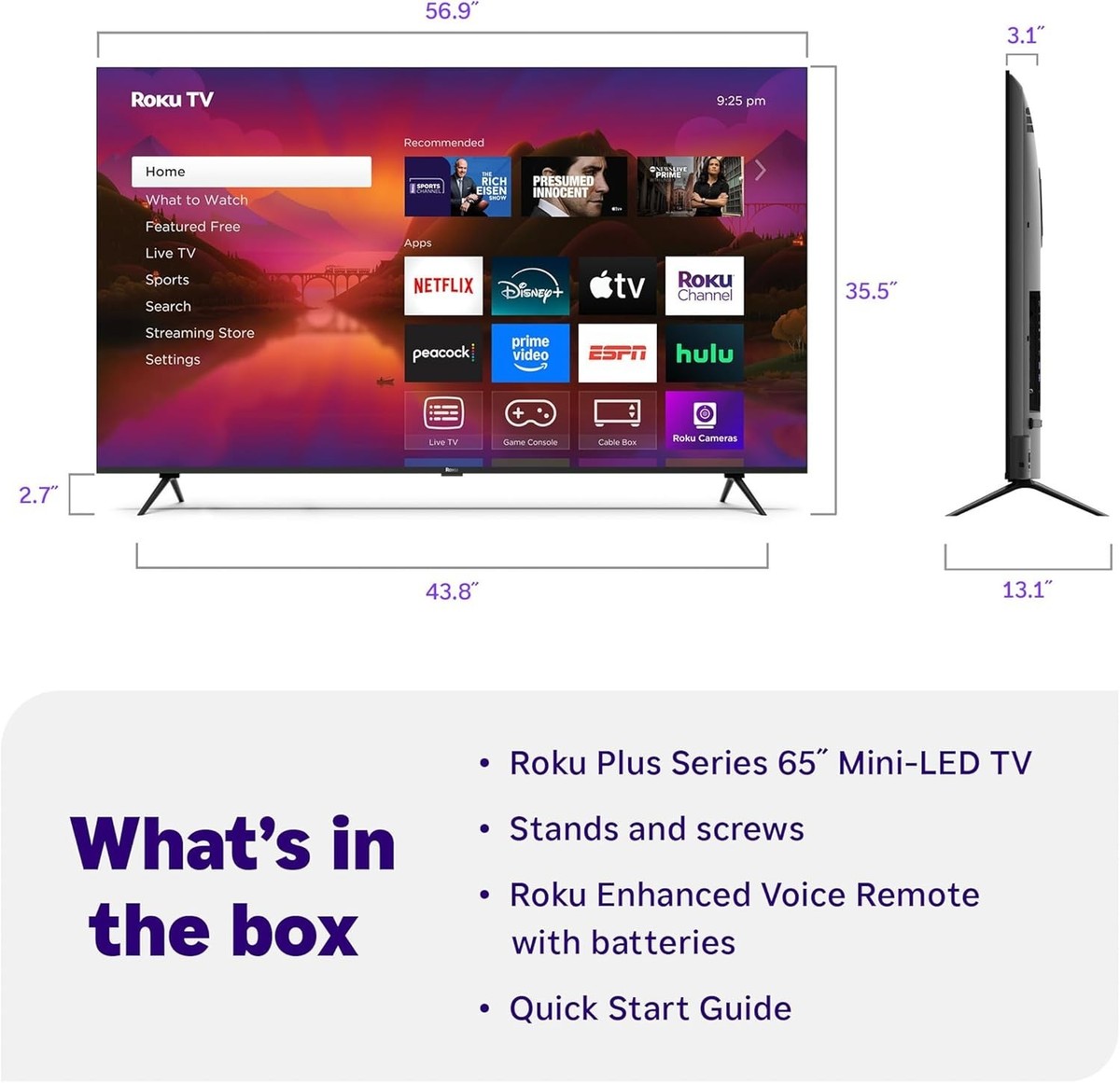 Roku 65 inch Class Plus Series 65R6C7 60Hz 4K QLED Mini-LED Smart