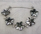 Frangipani Sterling Silver 925 Plumeria Mother of Pearl Floral Bracelet