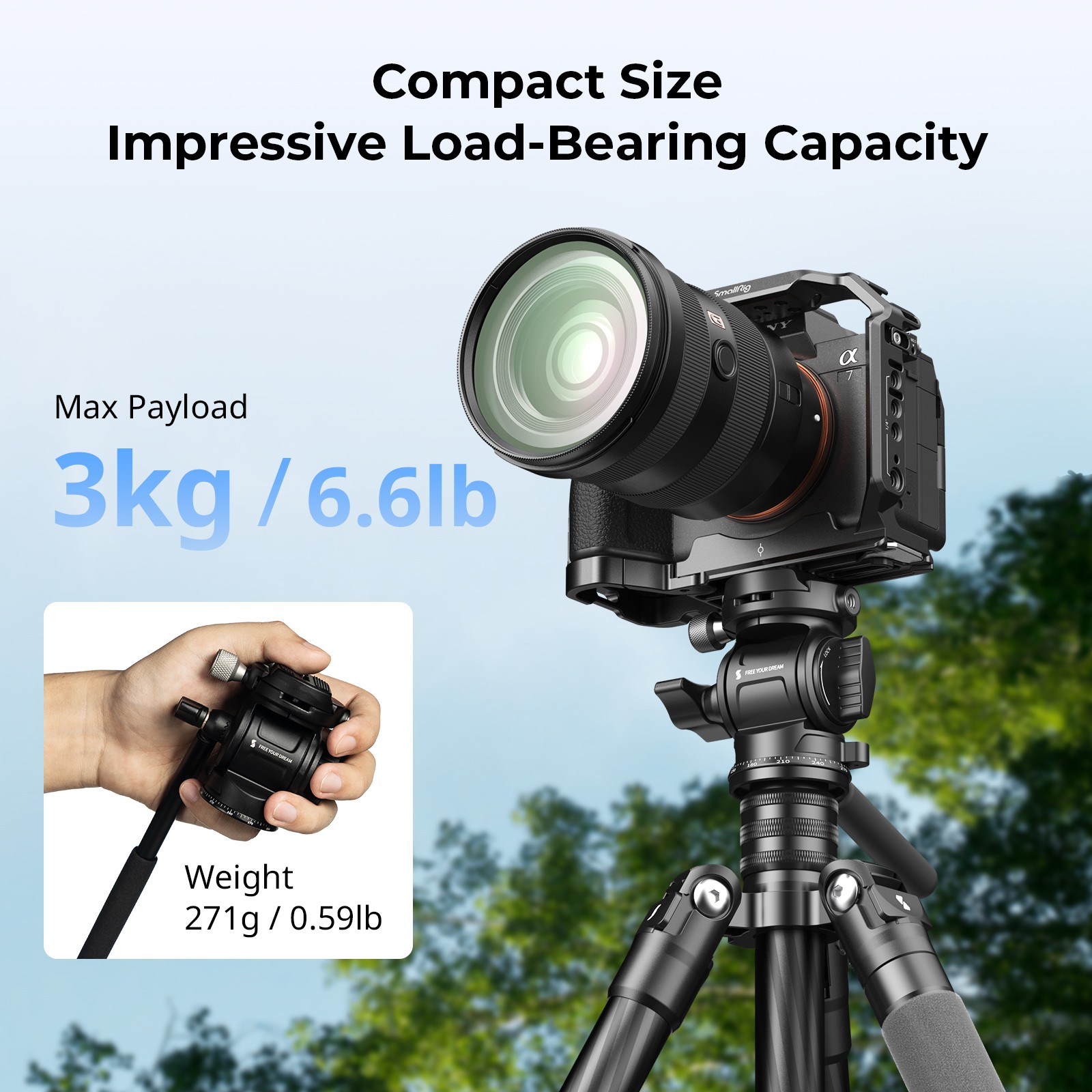 SmallRig Tripod Fluid Head Pan Tilt Head with Quick Release Plate for Arca Swiss