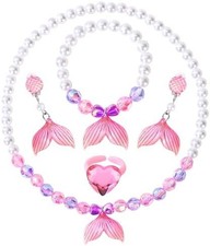 Princess Jewelry for Little Girls, 5 Piece Mermaid Tail Jewelry Set, Stretch Nec