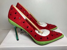 Katy Perry Mickie-Microsuede/Rojo Suave Verde Multi Sandía Stileto Talla 8.5