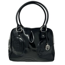 Vintage 90s Etienne Aigner Black Embossed Shiny Patent Leather Satchel RARE
