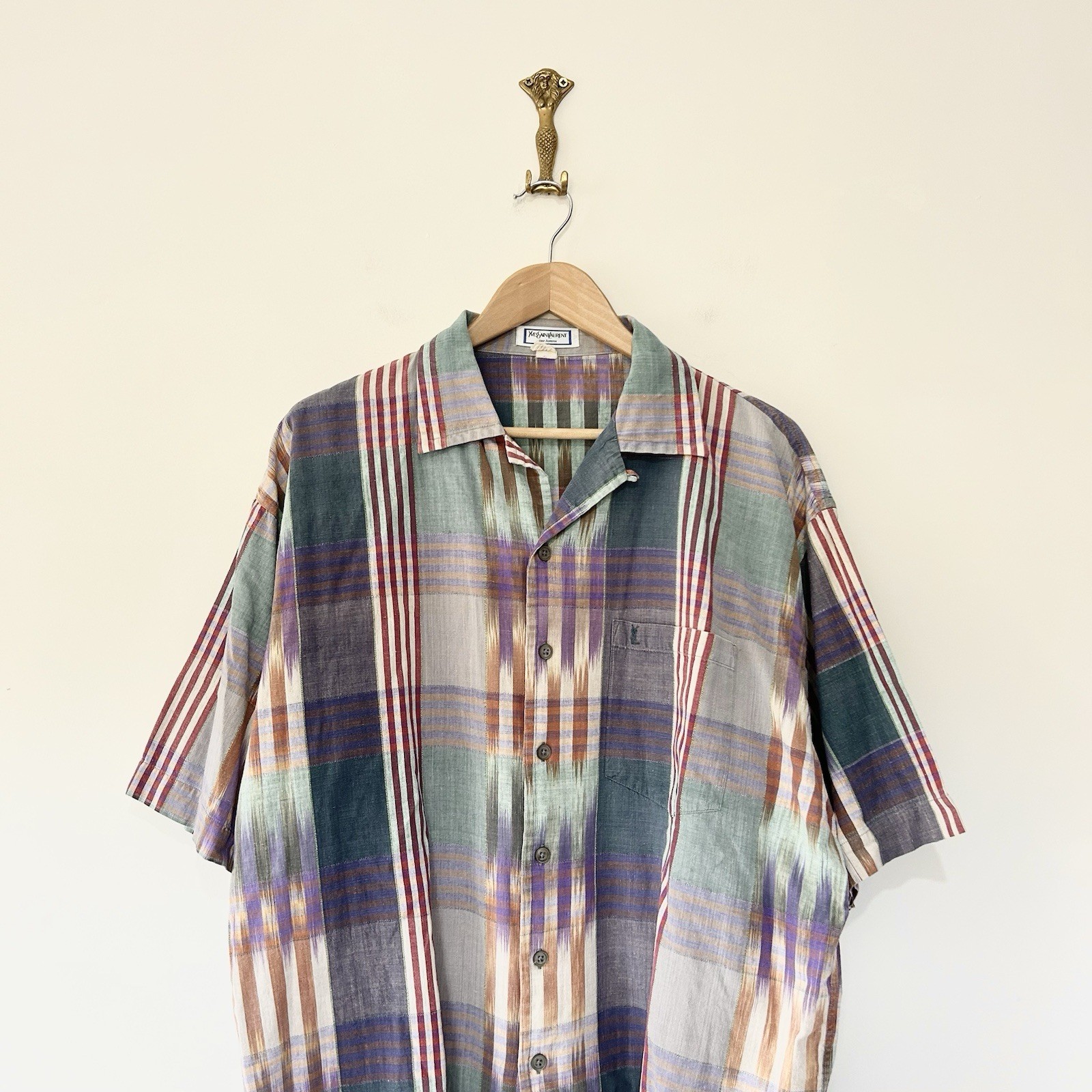 Camicia uomo Yves Saint Laurent taglia XL cotone quadri quadri check vintage anni 80