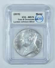 (2015) Lyndon Johnson Coin & Chronicles Set Silver Medal MS70 ICG *8103