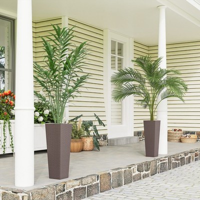 23.6 Inch Set of 2 Tall Planters for Outdoor Plants, Brown