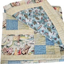 VTG Patchwork Baby Quilt Fairy Animal Nursery Wall Hanging Blanket 40.5x32.5