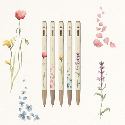 Monami Ballpoint Pen Gift Set of 5 153 Flower Edition 0.5mm Black Ballpen