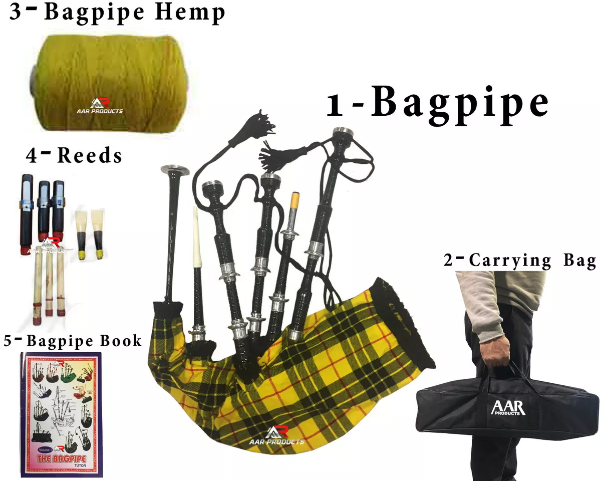Bagpipe Sheesham wood Black McaLeod Silver Mounts Free Bagpipe