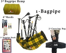 Bagpipe Sheesham wood Black McaLeod Silver Mounts Free Bagpipe Carrying Brand