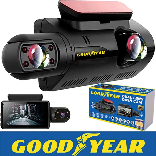 Goodyear Dual Lens Car Dash Cam with Front Rear Internal Camera HD Dashcam Taxi deal from eBay