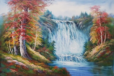 Waterfall Landscape, #3EWF-3, 24x36 - 100%Hand Painted Oil Painting on ...