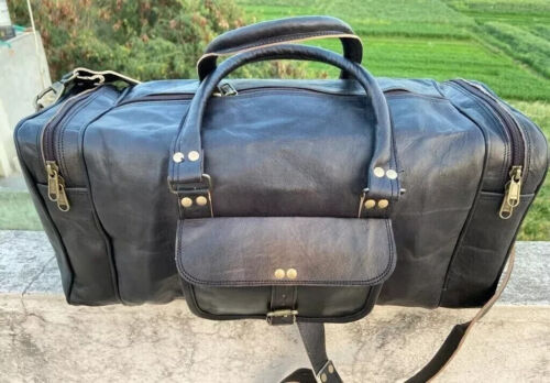 Genuine Black Large Duffle MenTravel Luggage Gym Weekend Overnight Bag - Picture 3 of 11