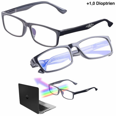 infactory 2er Pack Bildschirm-Brille mit Blaulicht-Filter, +1,0 Dioptrien