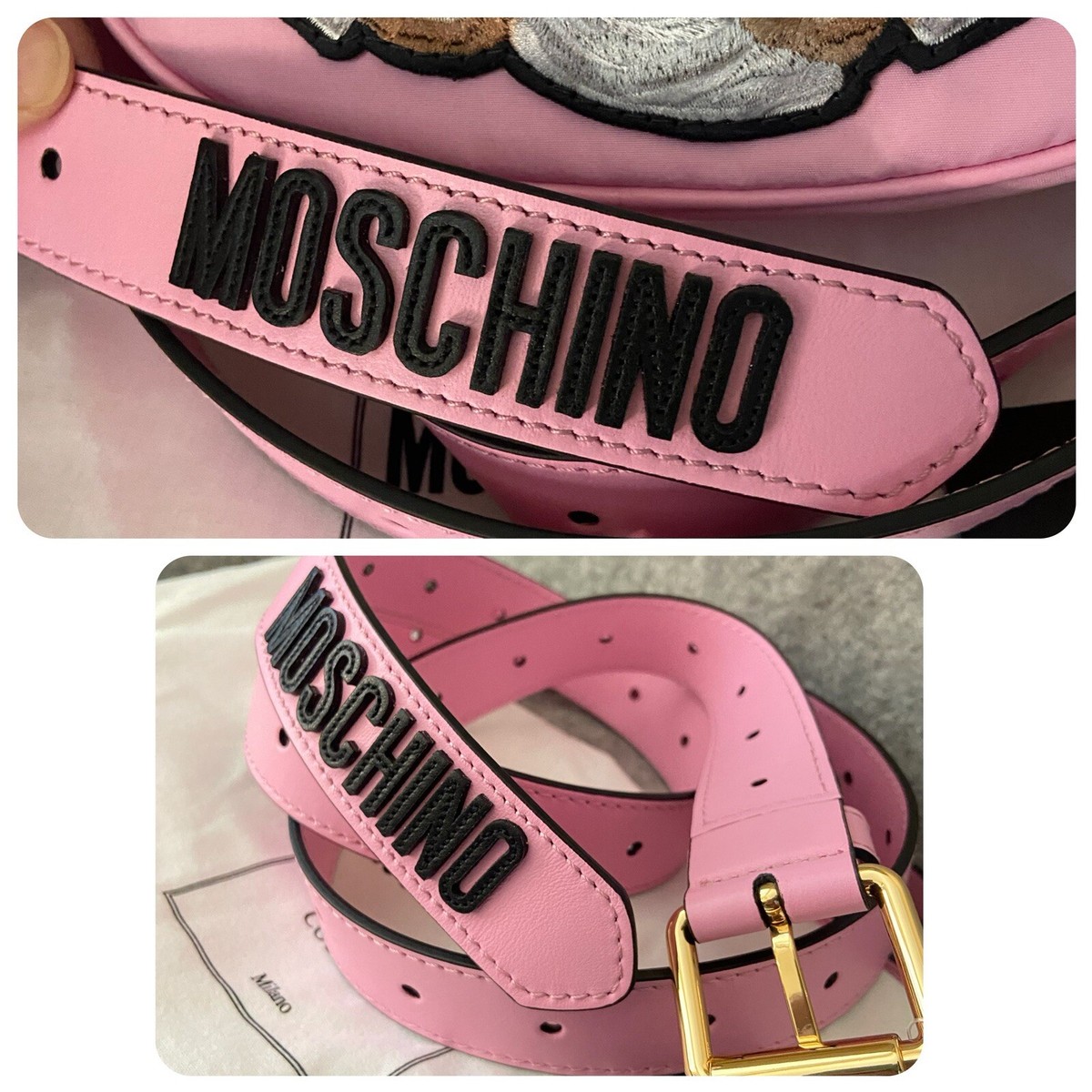 ◆Moschino テディベアプリントベルトバッグ NWT $845 Moschino Teddy Bear Logo Belt Bag with Wristlet
