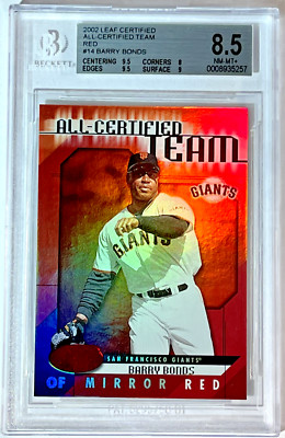 2002 LEAF CERTIFIED BARRY BONDS /75 MIRROR RED BGS 8.5 POP 1 HIGHEST GRADE