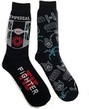 STAR WARS Crew Socks - IMPERIAL TIE FIGHTER 2 Pair Shoe Size 6-12