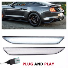For Ford Mustang 15-23 LED Rear Bumper Side Marker Lights White Lamps Clear Lens