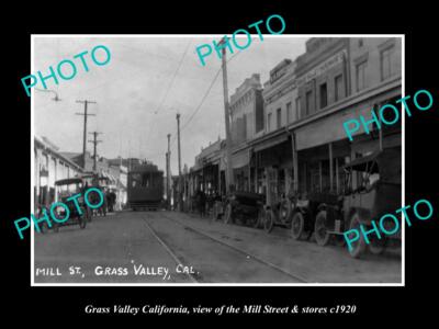 OLD LARGE HISTORIC PHOTO OF GRASS VALLEY CALIFORNIA VIEW MILL St & STORES c1920