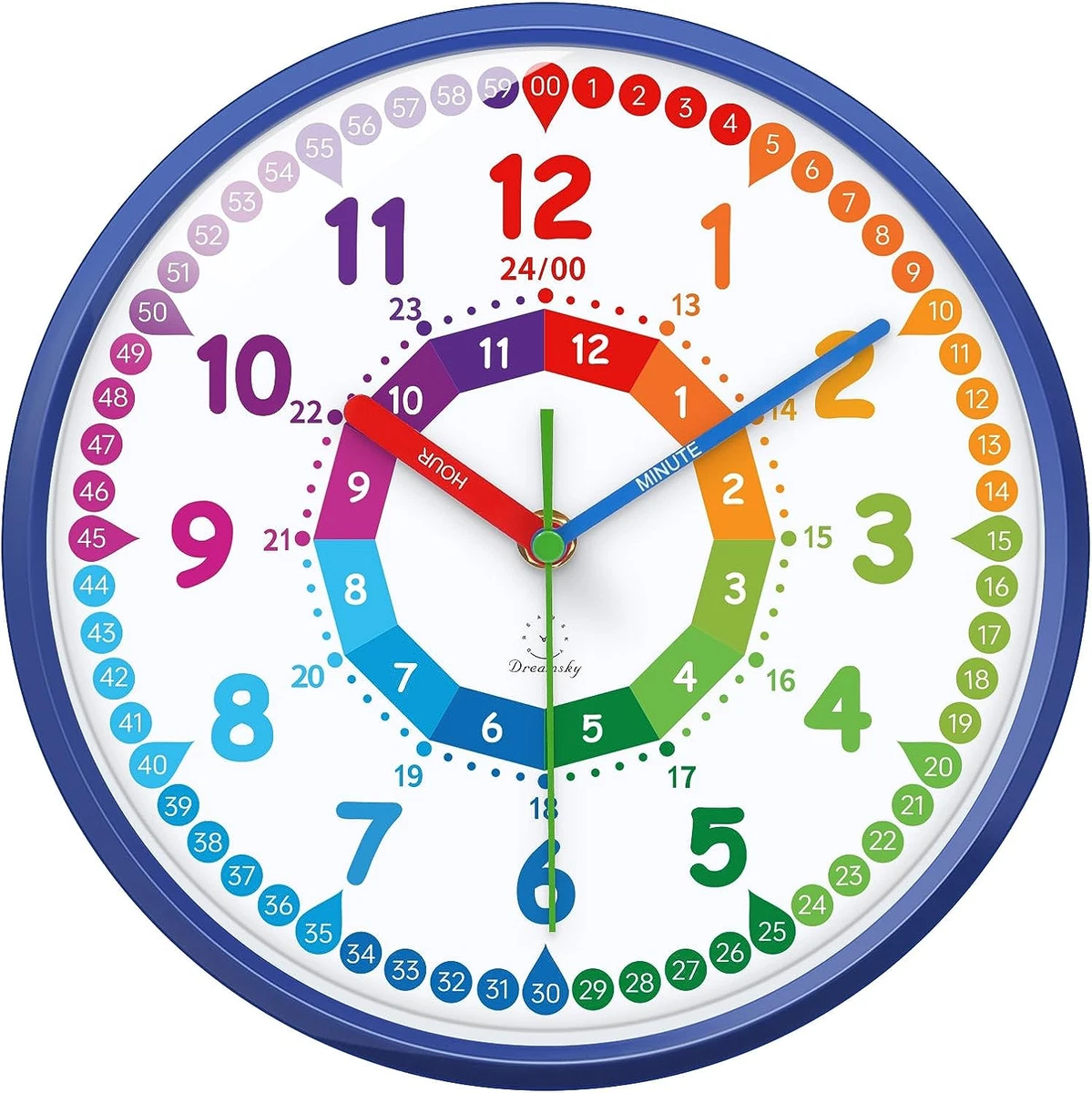 Teaching Clock for Kids Learning to Tell Time Silent Blue kids