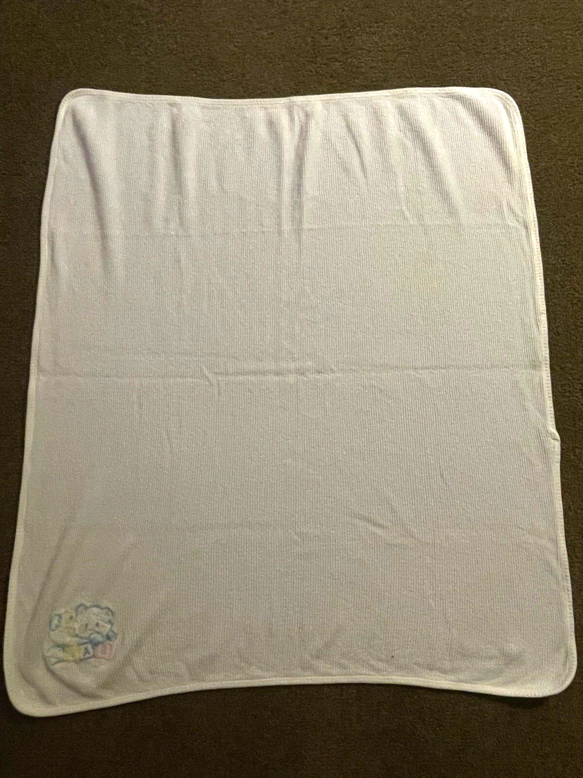 Vtg Cuddle Time baby blanket thermal white w/ pastel bear duck blocks