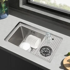 Modern Undermount Stainless Steel Sink Kitchen Sink w/ Chopping Board+Cup Washer