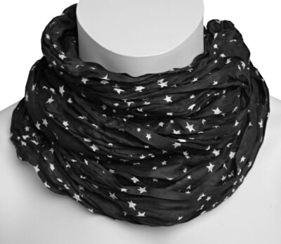 Damen Loop Schal Rundschal Knitterschal Sterne schwarz weiß 1169 sg