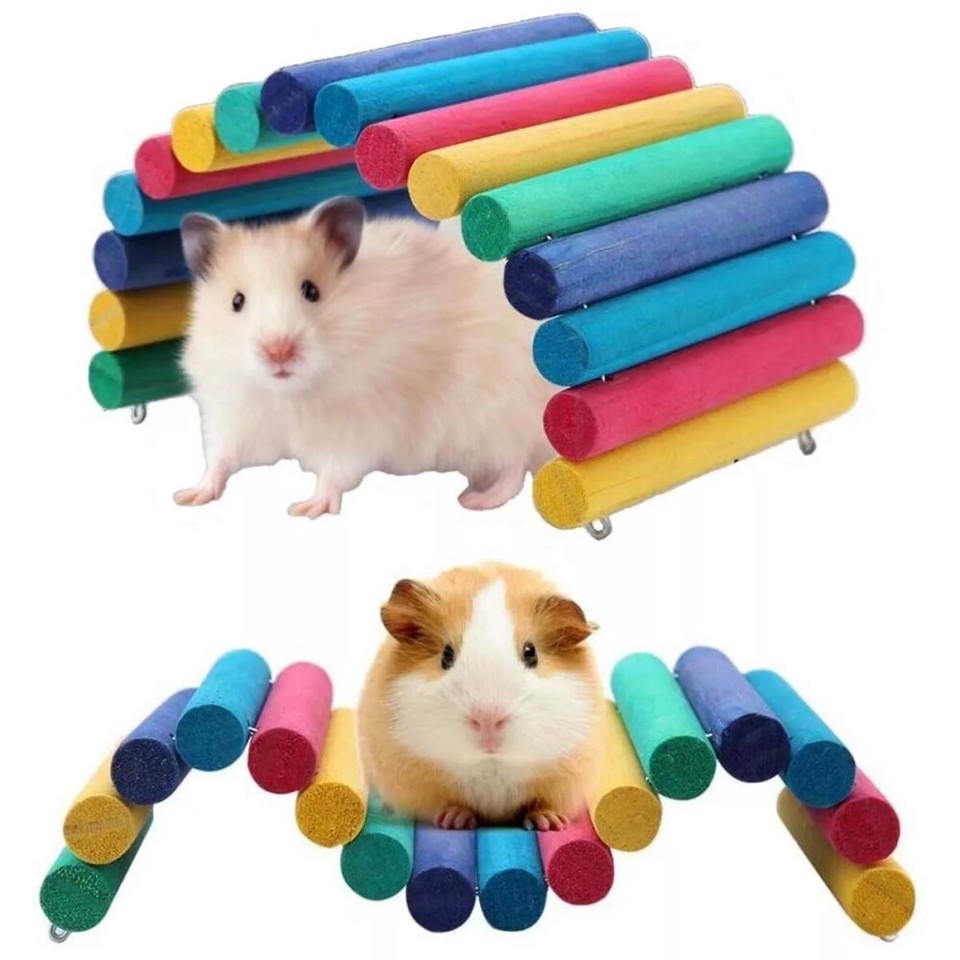 Colorful Wooden Bridge Pet Hamster Guinea Pig Rat Ladder House Playing