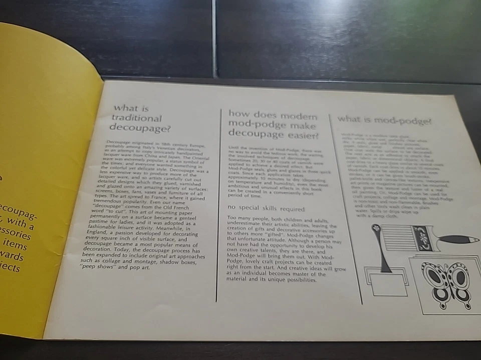 Vintage 1968 Arts & Crafts Mod Podge Idea Book Paperback Decoupage Homeschool - Imagem 4 de 4