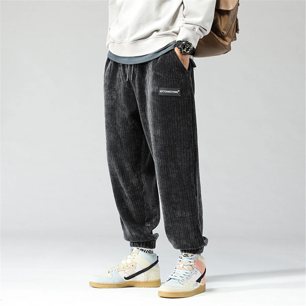 Mens Casual Corduroy Pants Fashion Sweatpants Baggy Hip Hop