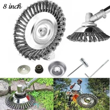 8''Stainless steel Steel Wire Wheel Brush Grass Trimmer Head Weed W/ Adapter Kit