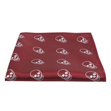 Burgundy Red Embroidered Skull Pocket Square, Handkerchief