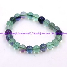 8mm Fashion Multicolor Fluorite Round Gemstone Beads Stretchable Bracelet 7.5 in