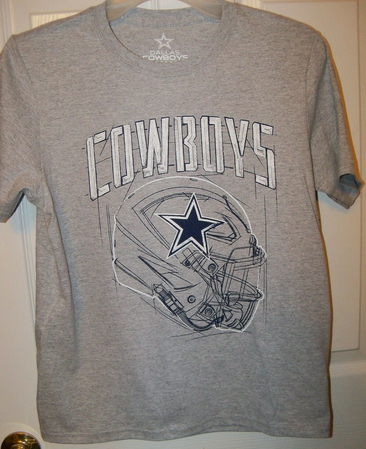 Dallas Cowboys Football Helmet Gray Short Sleeve Shirt Youth Size 10 / 12 NWT