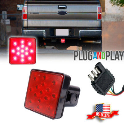 Red Lens 15-LED Brake Light Trailer Hitch Cover Fit Towing & Hauling 2'' Size
