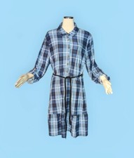 DEREK HEART Burgundy Blue Plaid Shirt Dress PLUS 2X Button Up ROLL TAB SLEEVES