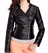 Hydraulic Pink Envelope Black/gold Studded Stretch Faux Leather Jacket