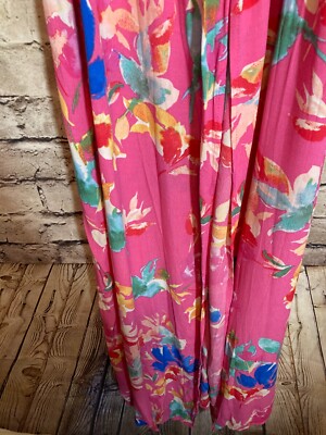 hot pink floral wrap dress GANNI Barra Floral Printed Crepe Wrap Dress Sz 36 Hot Pink with Black Floral