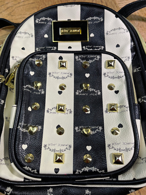 Betsy Johnson Black & White Stripe With Gold Faux Leather 