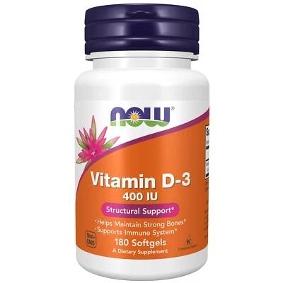 NOW Foods Vitamin D-3 400 IU 180 Softgels Strong Bones and Immune System Support