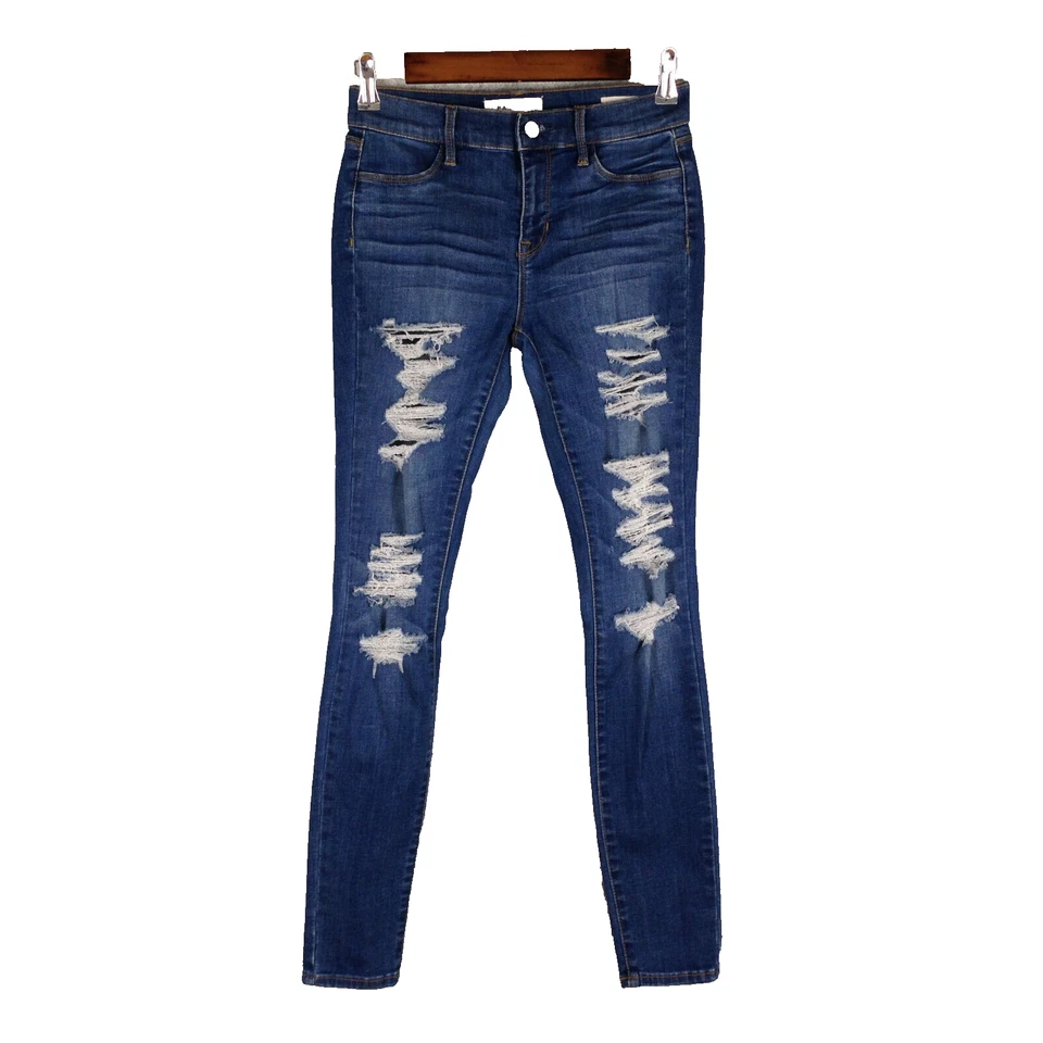 Jeans jeans skinny feminino PACSUN tamanho 25 x 29 azul angustiado lavagem média - Imagem 2 de 4