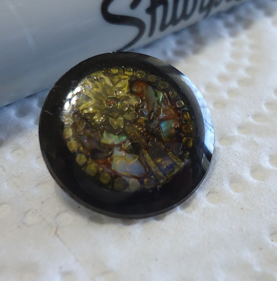 Vintage Metal FLOWER Design Under Glass Button 11/16" Signed TJG '64 - Image 2 of 4