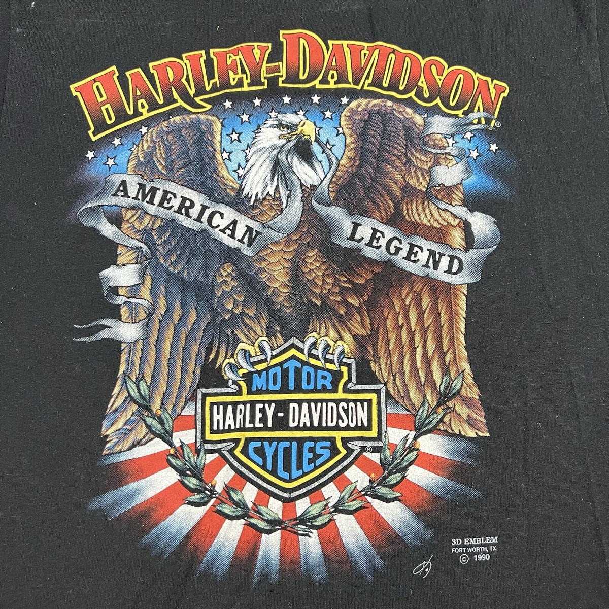 90s HARLEY DAVIDSON 3D EMBLEM TシャツUSA製 Vintage 90s 3D Emblem Harley Davidson American Legend T