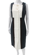 Carolina Herrera Womens Sheath Dress Black Square Neck Sleeveless Midi Size 8