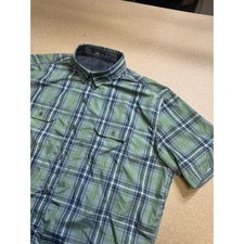KUHL Mens Green Blue Plaid Short Sleeve Button Down Hiking Shirt Size L