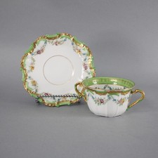 Taza de té Limoges con platillo verde multi pintada a mano taza de té de porcelana con platillo