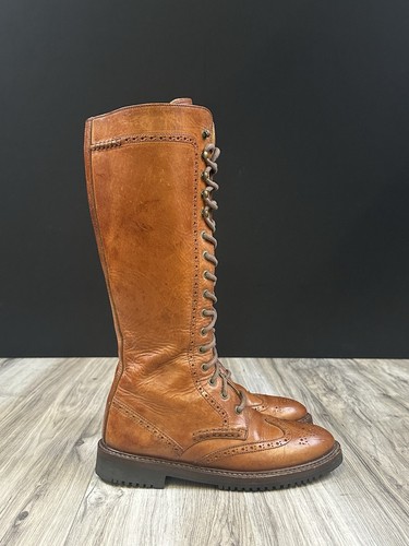 Vintage Cole Haan Country Brown Leather Knee High Boots Wingtip Size 7.5 - Picture 5 of 9