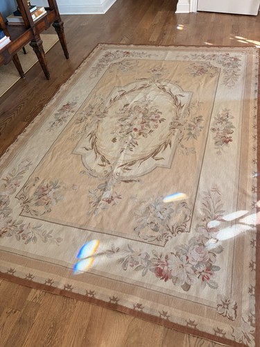 Vintage French Style Aubusson Rug Needlepoint Handmade Floral 6'x9'